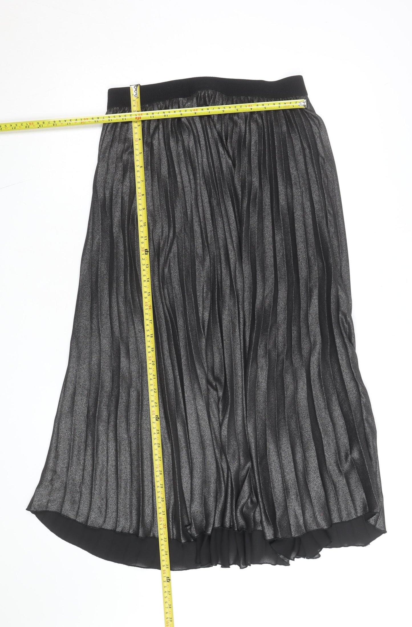 H&M Women’s Black Pleated Midi Skirt Size 14 Elastic Waist
