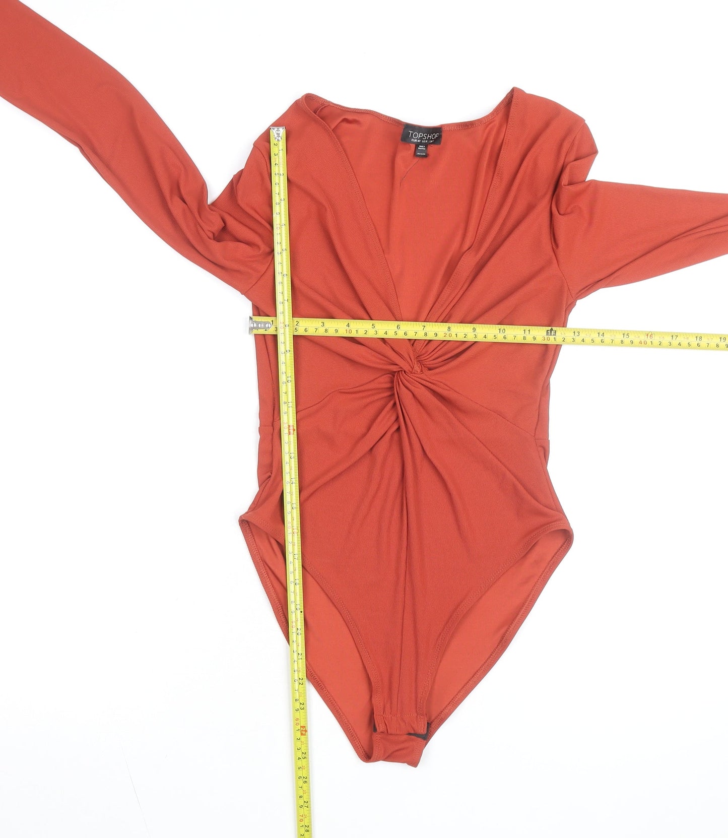Topshop Women's Orange Long Sleeve Twist Front Bodysuit Size 12