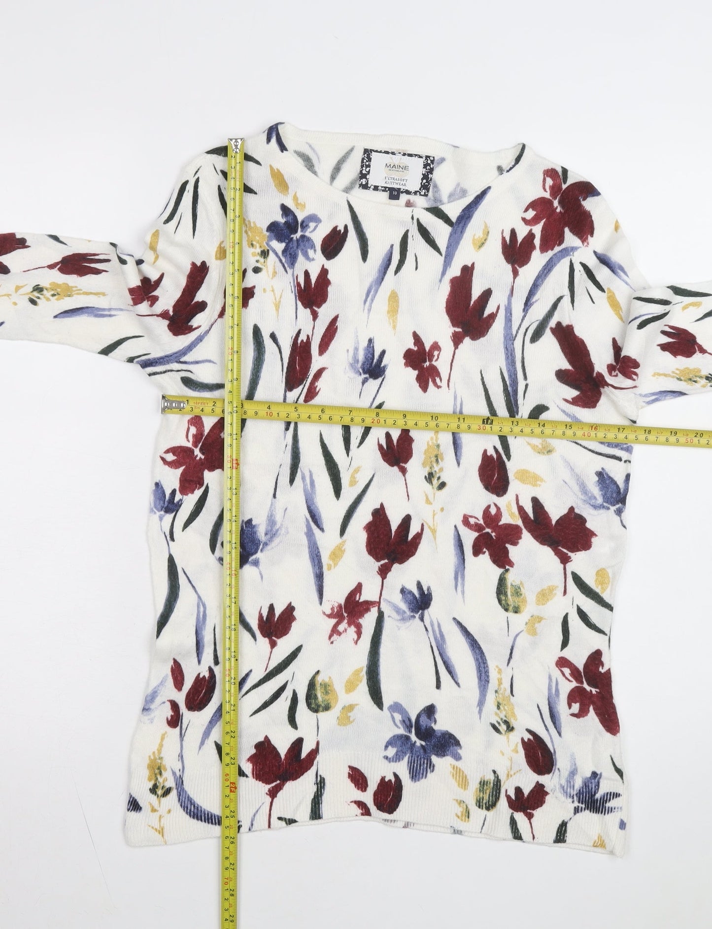 Maine New England Womens Multicoloured Floral Cotton Jumper Size 10