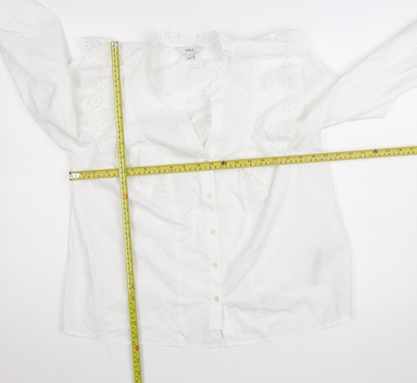 Marks and Spencer Women’s Ivory Ruffle Cotton Blouse Size 10