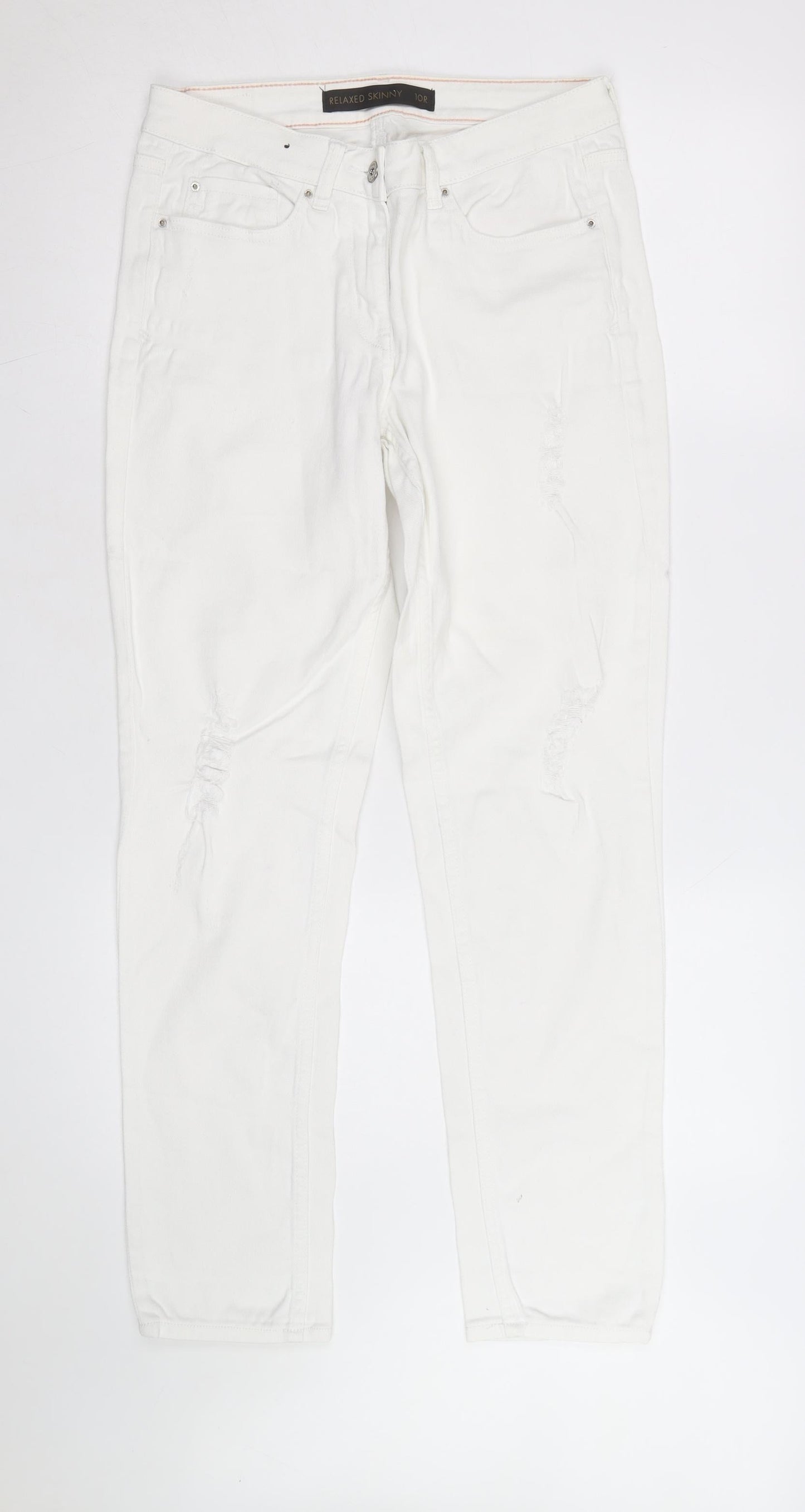 Next Women’s White Relaxed Skinny Jeans Size 10R Distressed Denim