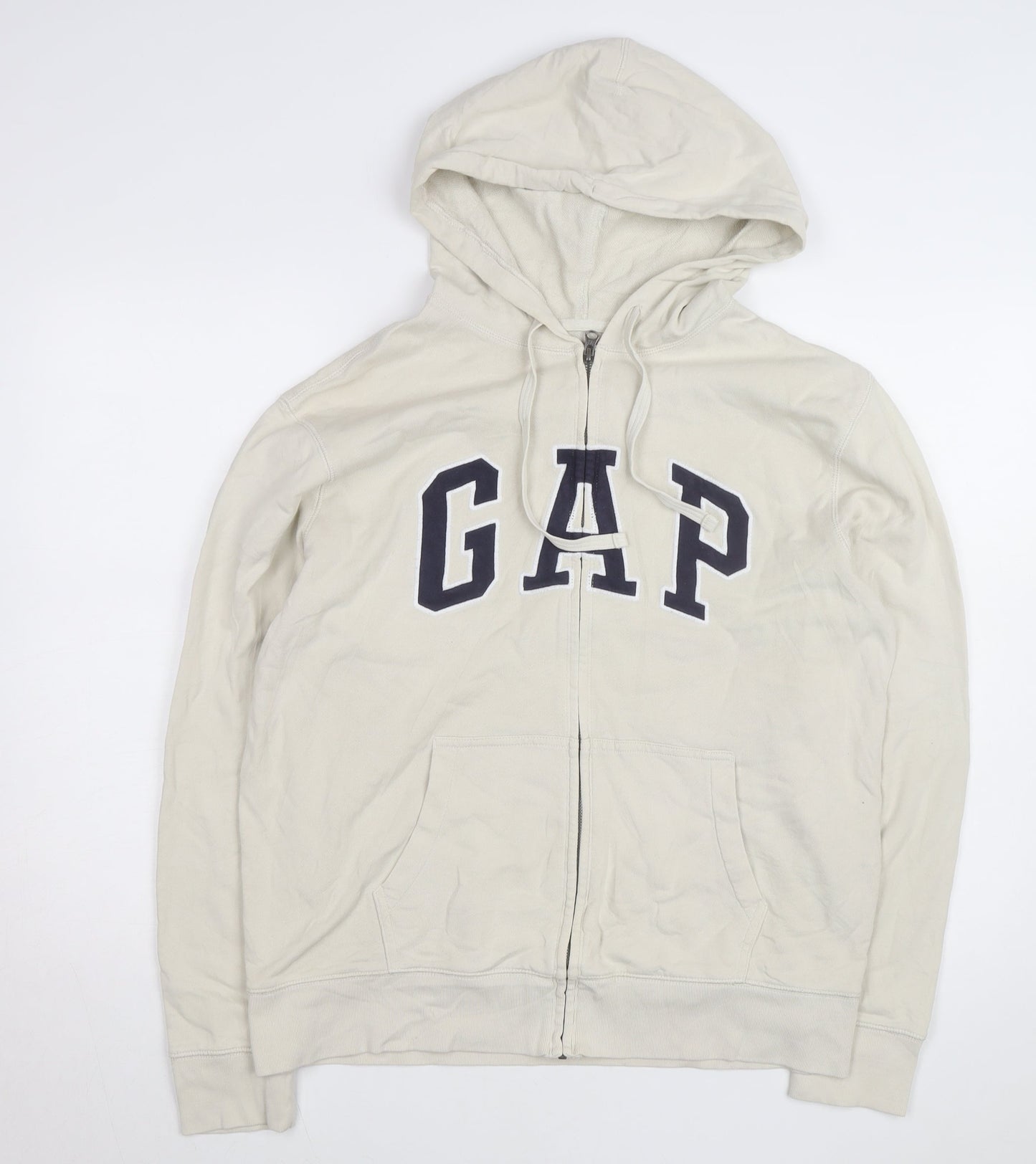 GAP Men's Beige Full Zip Hoodie L Classic Logo Cotton