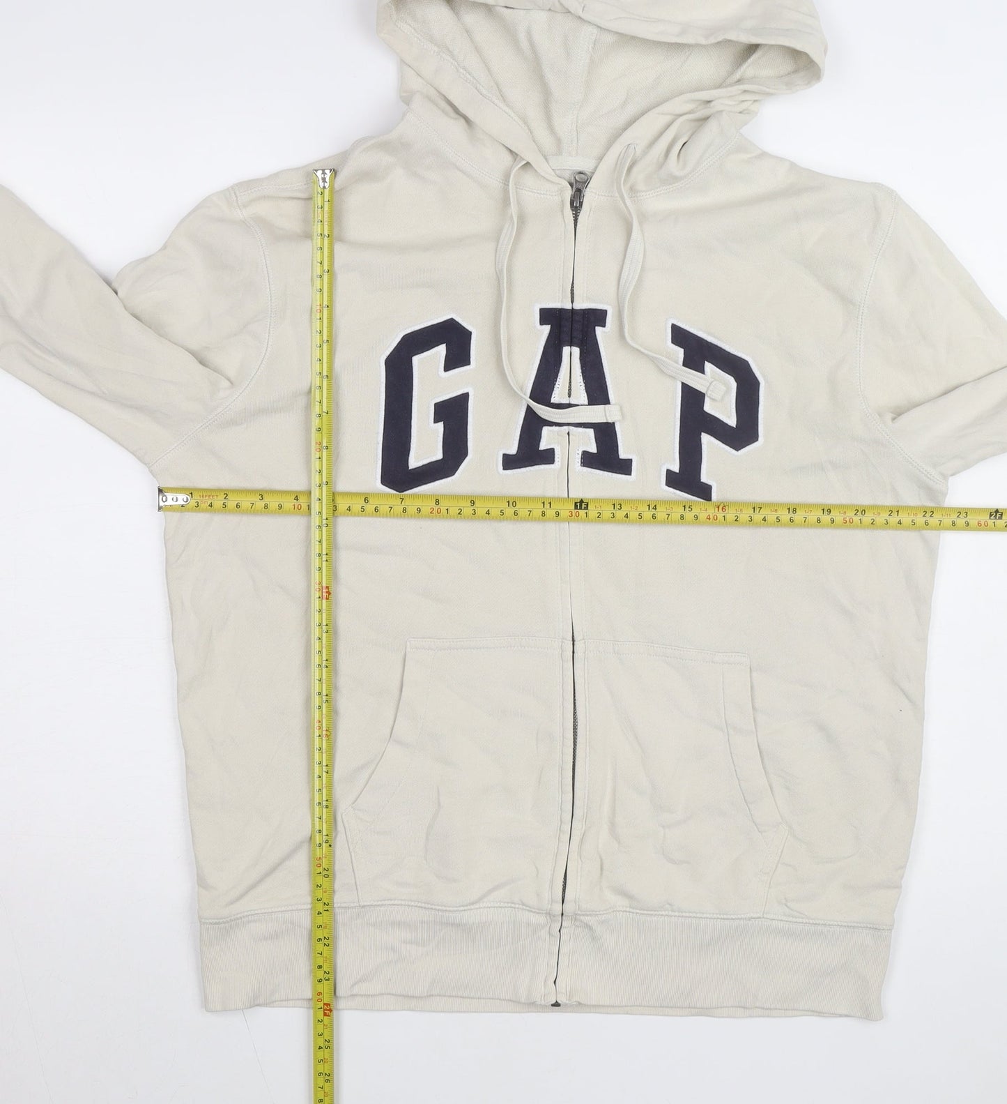GAP Men's Beige Full Zip Hoodie L Classic Logo Cotton