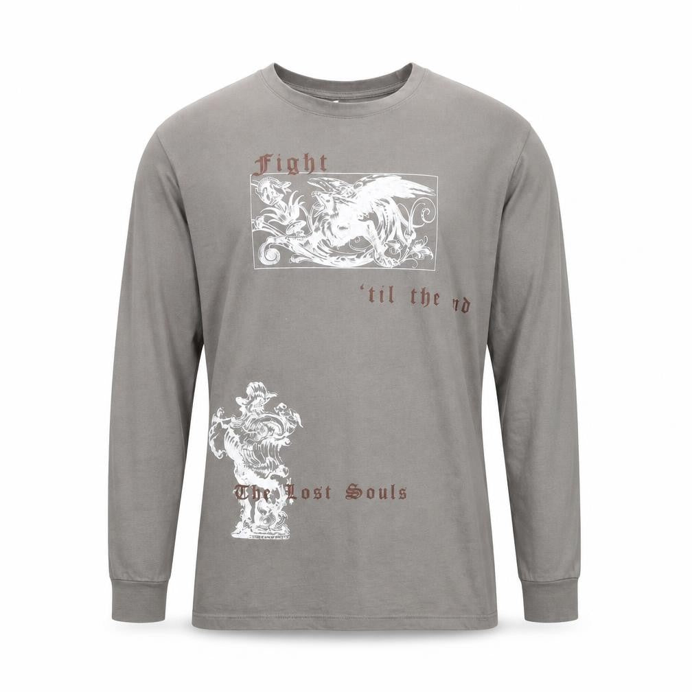 Pray Men’s Grey XS Long Sleeve Gothic Graphic Cotton Top
