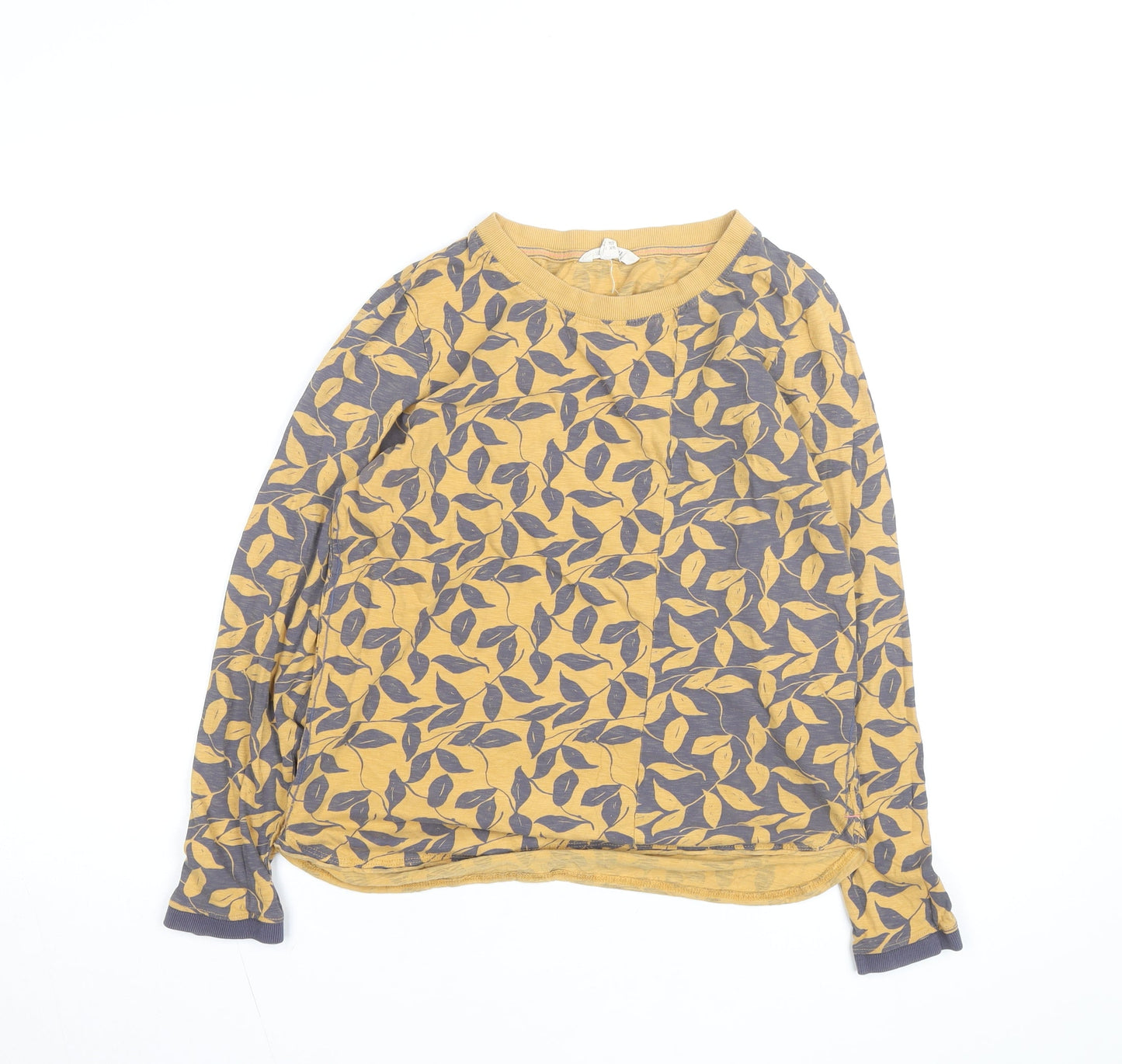 White Stuff Women’s Yellow Leaf Print Long Sleeve Cotton T-Shirt Size 10