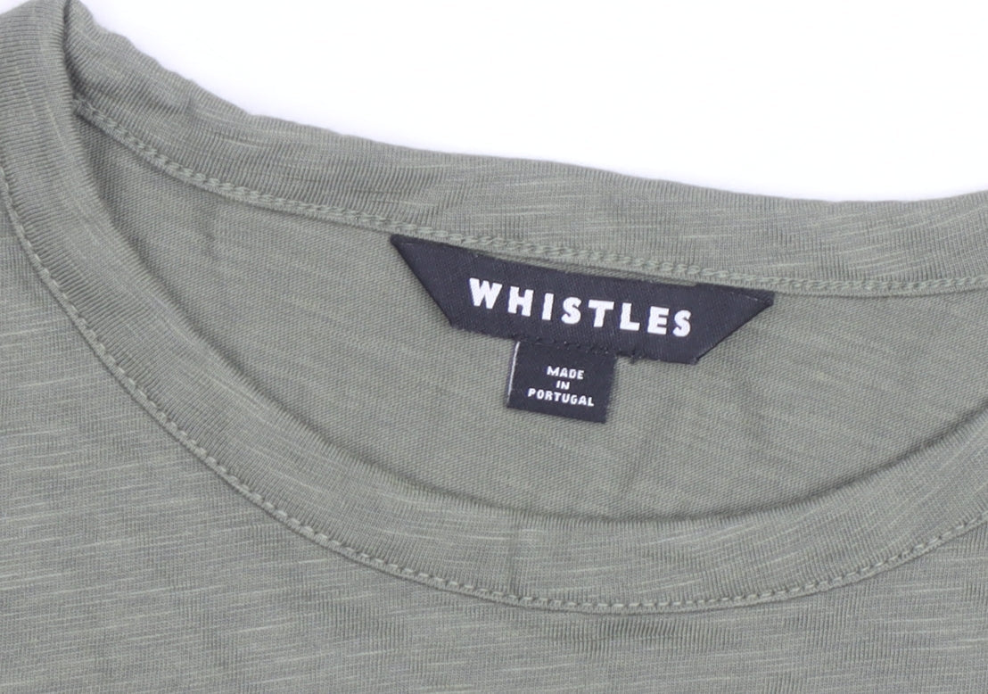 Whistles Womens Green Long Sleeve Ruched Cotton T-Shirt Size S