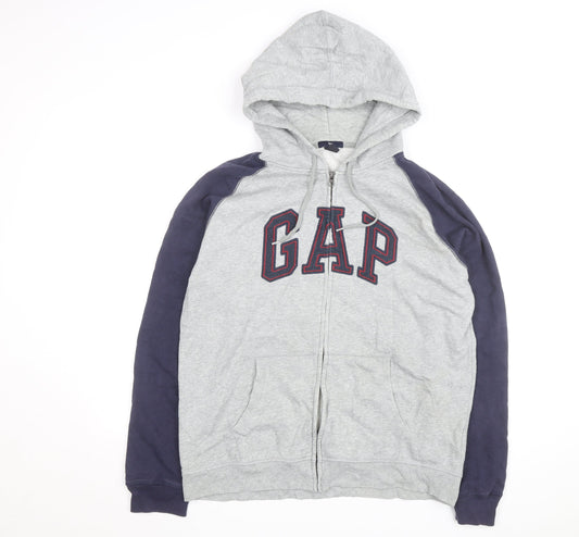 GAP Men's Grey Full Zip Hoodie L Logo Fleece Sweatshirt