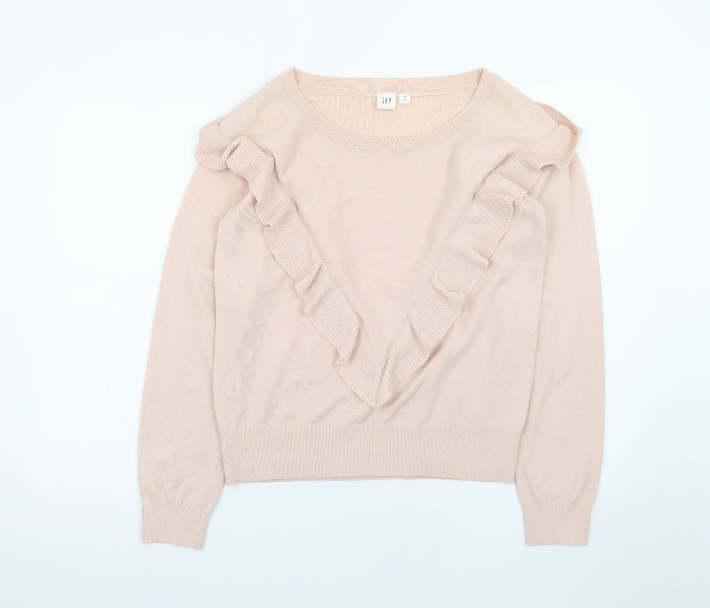 GAP Women’s Pink Ruffle Crew Neck Merino Wool Blend Jumper Size M