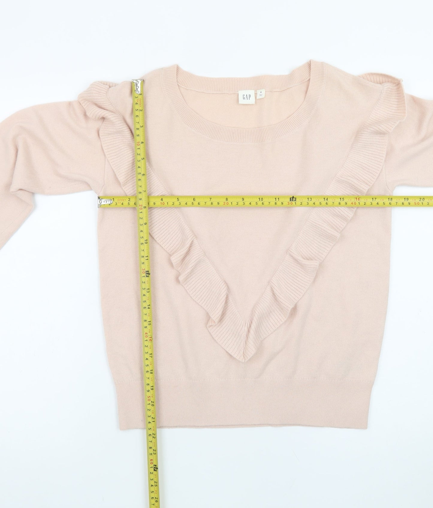GAP Women’s Pink Ruffle Crew Neck Merino Wool Blend Jumper Size M