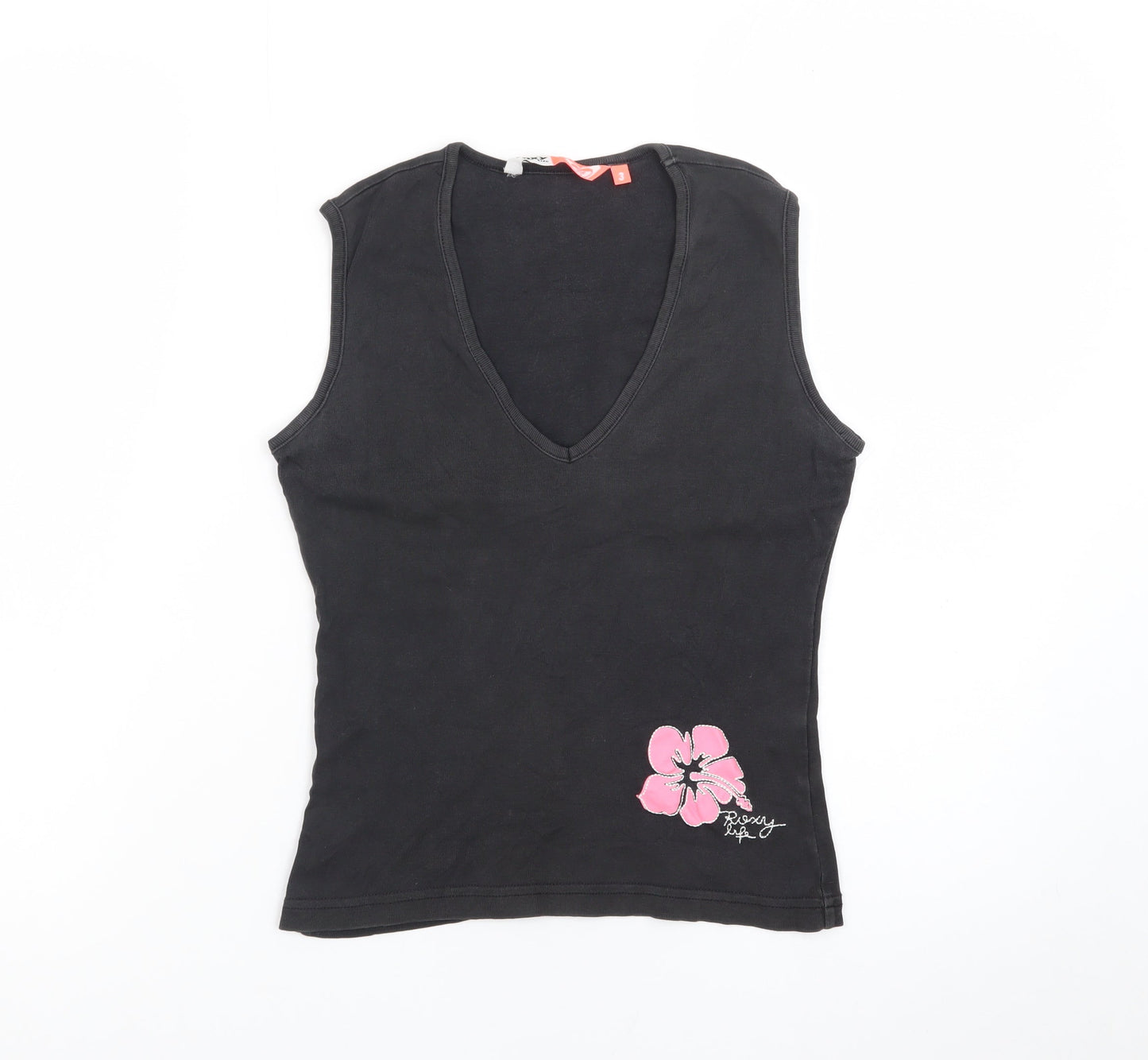 Roxy Womens Black Sleeveless V-Neck Tank Top Size M Cotton Surf Style