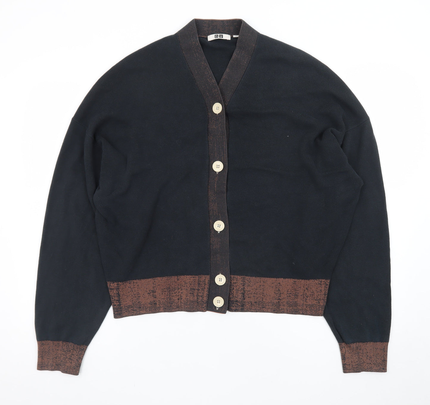 Uniqlo Women's Black Cotton V-Neck Cardigan XL