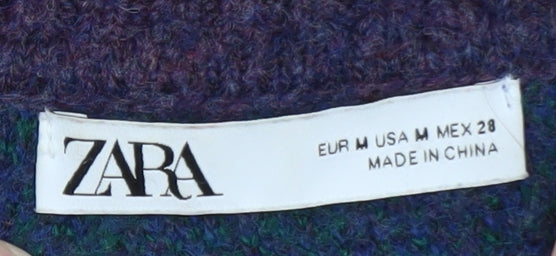 ZARA Women Purple Check Collared Wool Blend Chunky Pullover Jumper Size 12