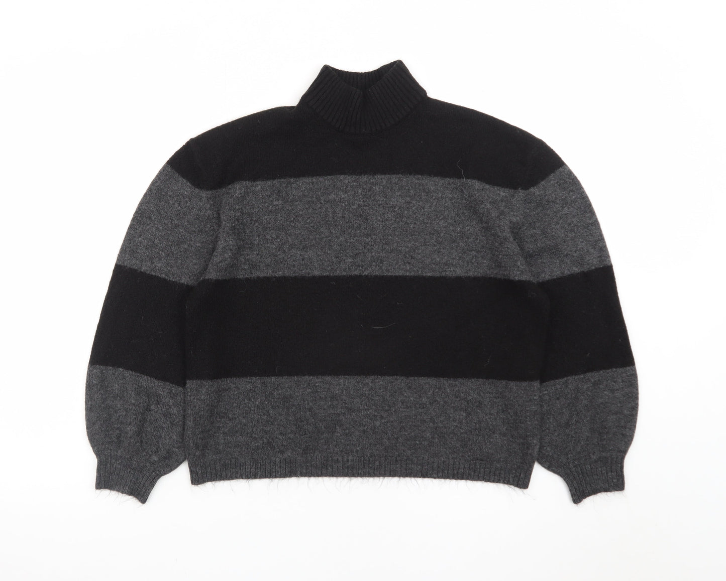 Onfire Women Grey Black Striped Roll Neck Wool Jumper Size 10