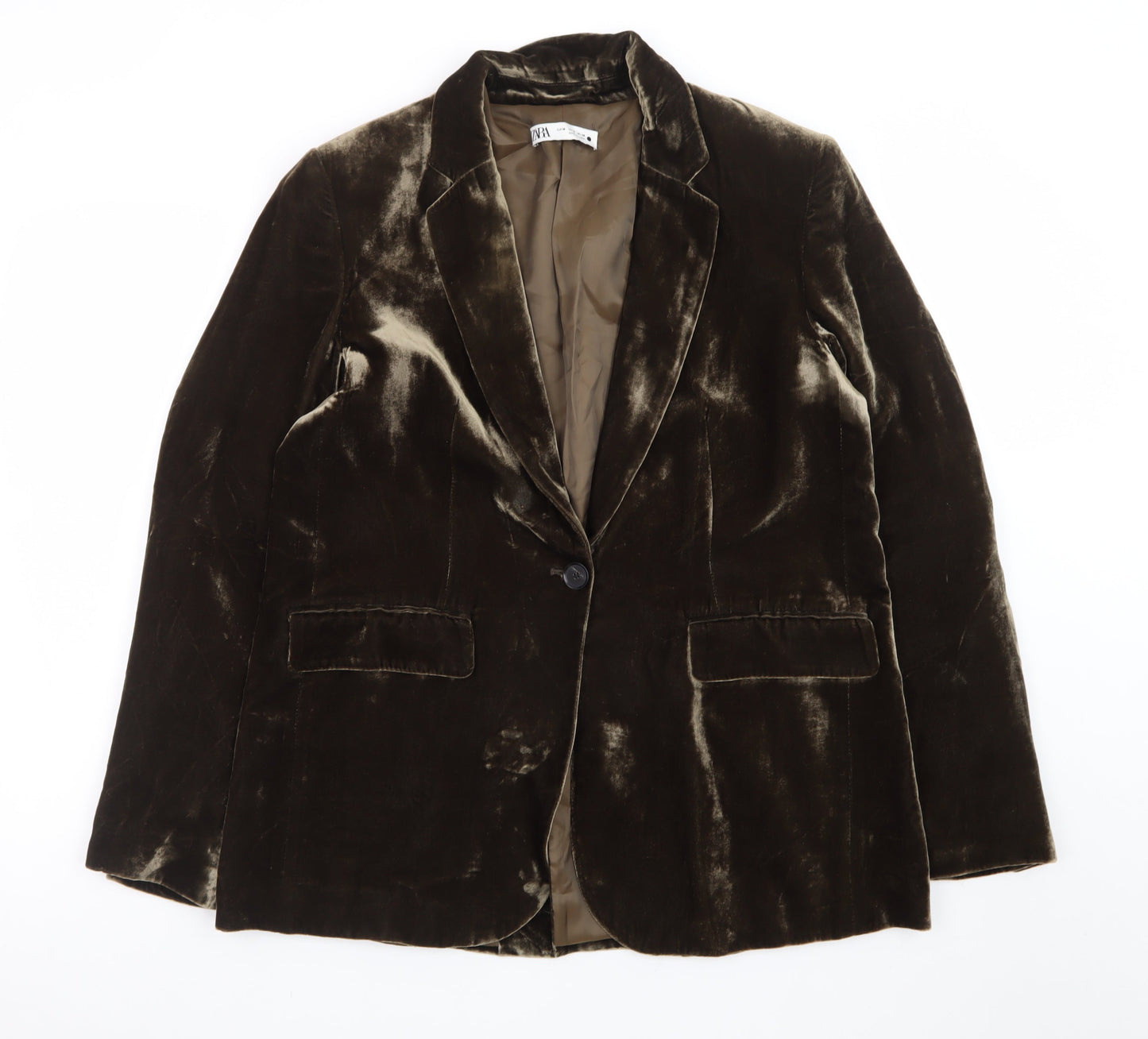 Zara Women Brown Velvet Single-Breasted Blazer Size M