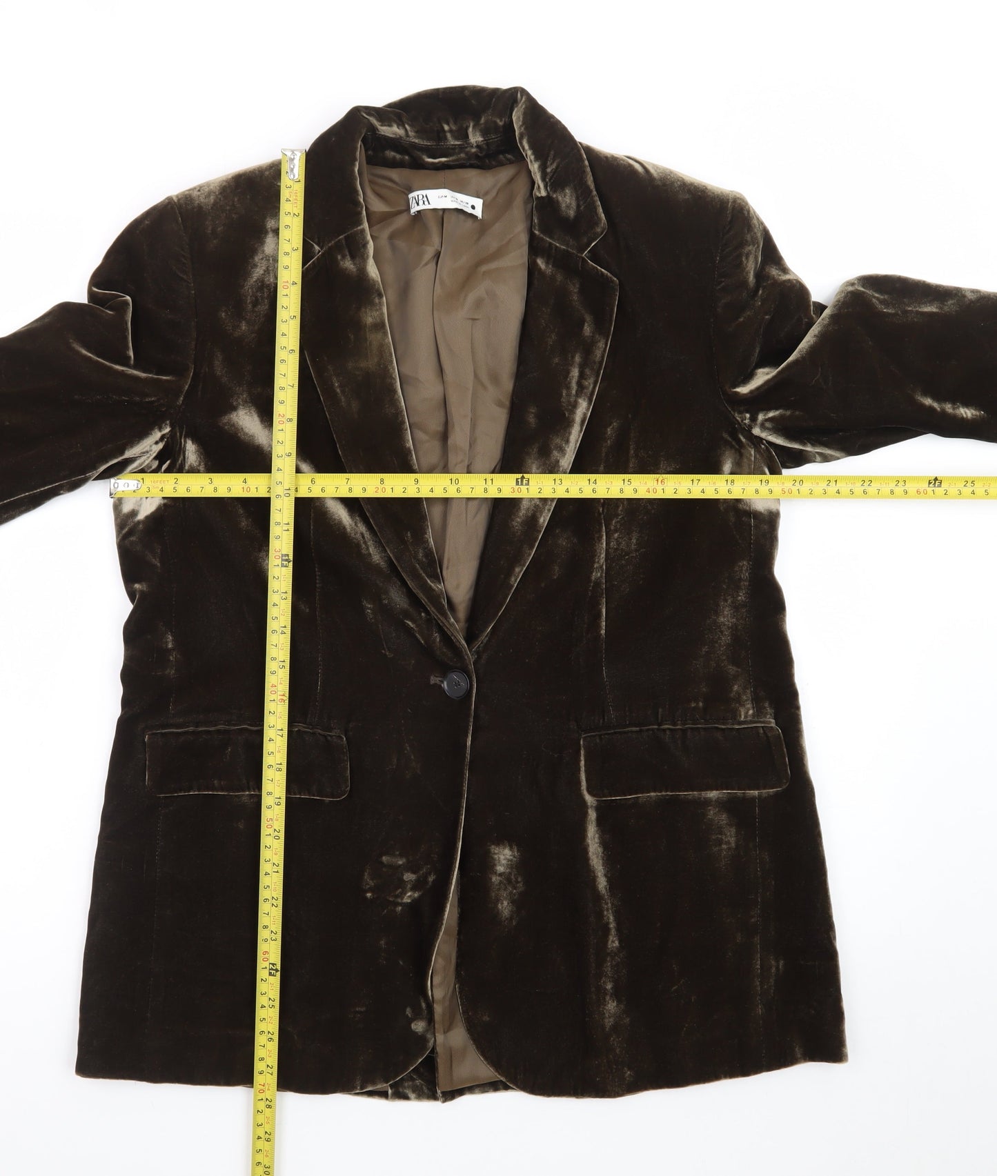 Zara Women Brown Velvet Single-Breasted Blazer Size M