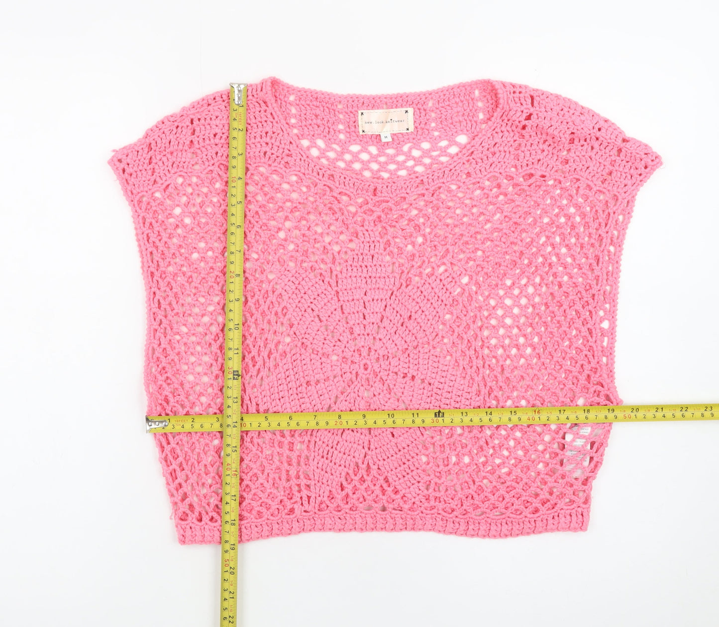 New Look Women’s Pink Crochet Sleeveless Pullover Jumper M