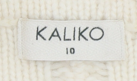 Kaliko Women Ivory Wool Angora Cable Knit Full Zip Jumper Size 10
