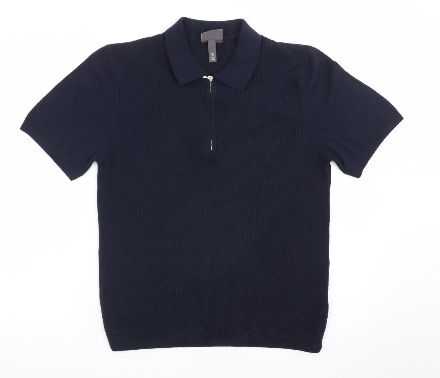 H&M Men's Navy Short Sleeve Slim Fit Polo Shirt Cotton Blend Small