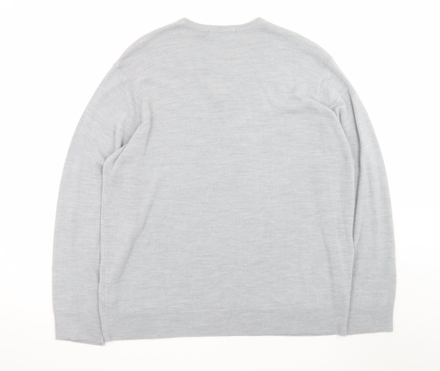 Marks and Spencer Men Grey 2XL Acrylic V-Neck Pullover Jumper