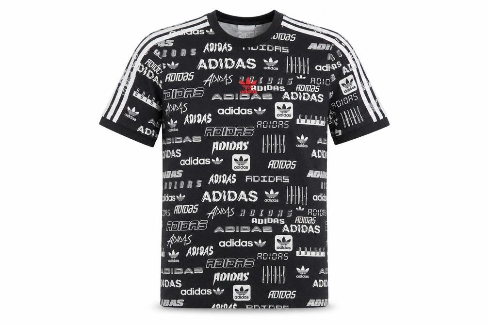 Front view of Adidas Men's Black Graphic Print Crew Neck Short Sleeve T-Shirt XS