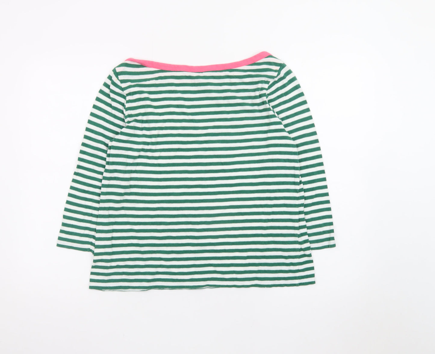 Boden Women’s Green White Striped Boat Neck Cotton Top UK 14