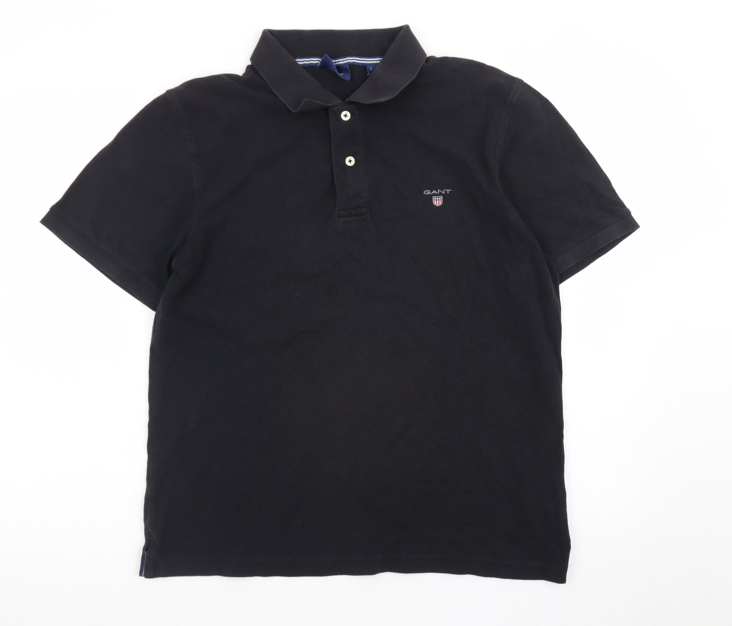 GANT Men's Black Cotton Polo Shirt Size L Short Sleeve Classic Fit
