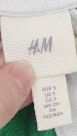 H&M Men's Green White Striped Long Sleeve Polo Shirt Size S