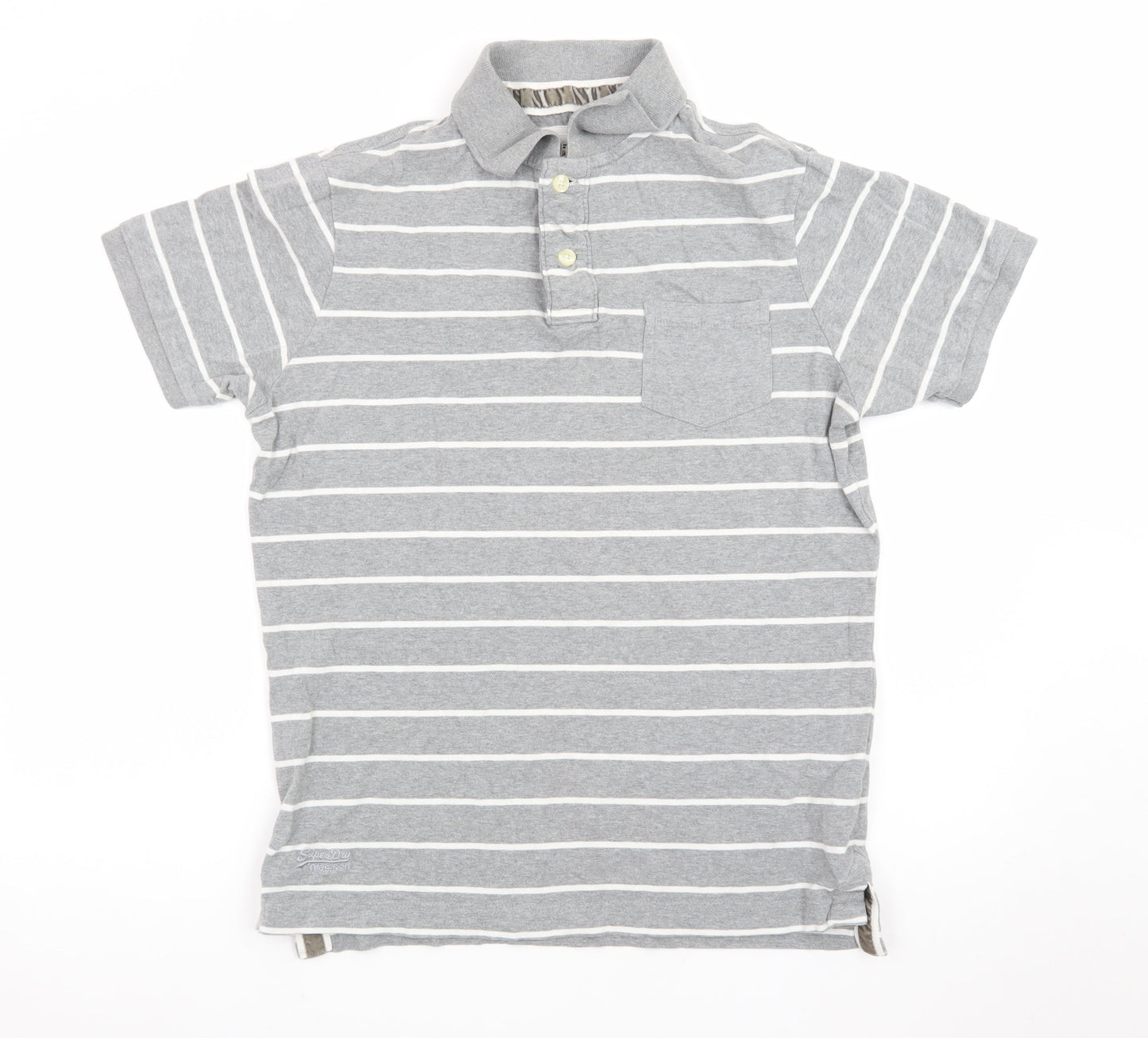 Superdry Men's Grey Striped Cotton Polo Shirt Size L