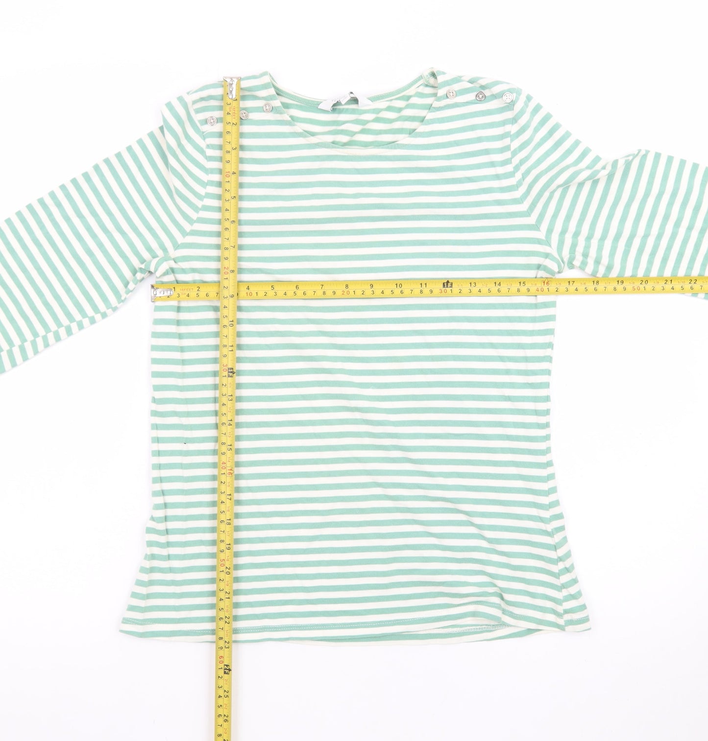 Principles Petite Women’s Green White Striped Cotton Long Sleeve Top Size 12