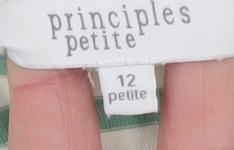 Principles Petite Women’s Green White Striped Cotton Long Sleeve Top Size 12