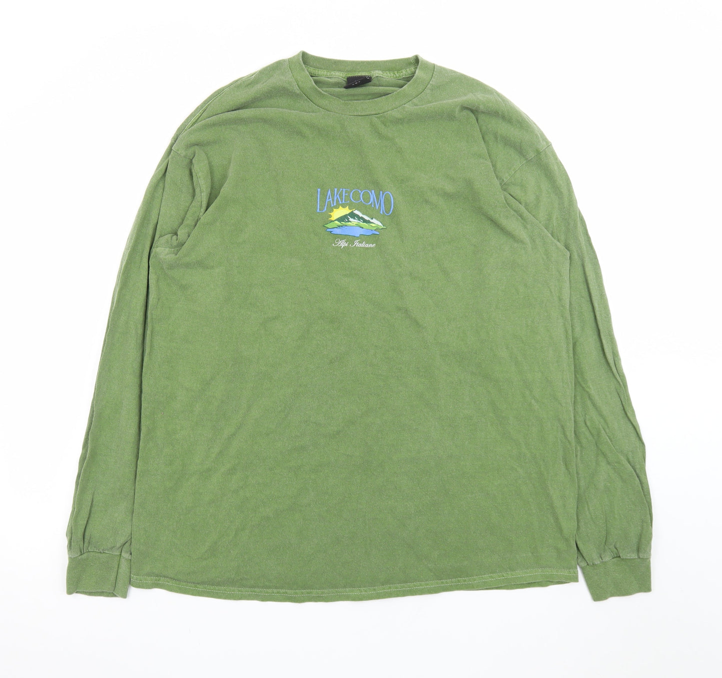 Urban Outfitters Men’s Green Lake Como Long Sleeve Cotton T-Shirt M