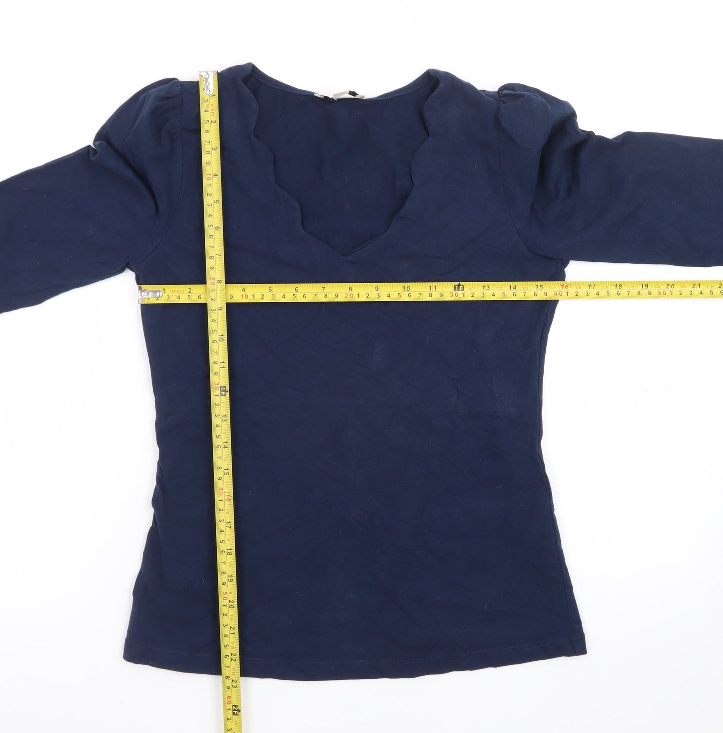 Love & Roses Women's Blue Cotton V-Neck Long Sleeve Blouse UK 8