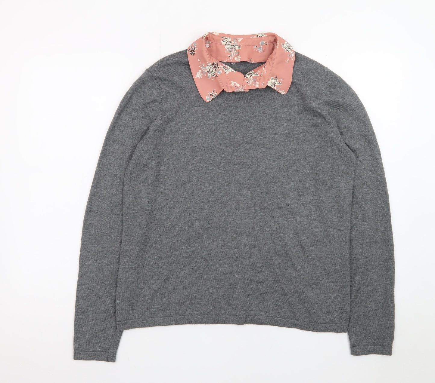 Laura Ashley Women’s Grey Wool Blend Long Sleeve Floral Collar Blouse Size 14
