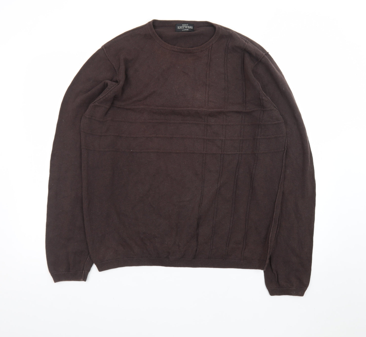Next Men's Brown Cotton Knitwear Jumper Size L Crew Neck