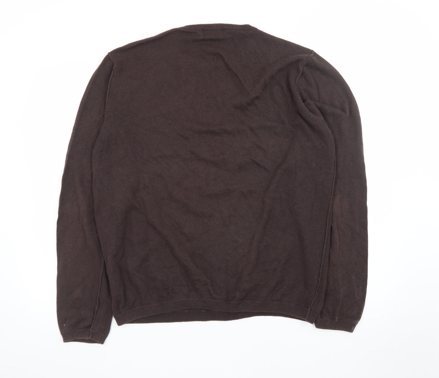 Next Men's Brown Cotton Knitwear Jumper Size L Crew Neck