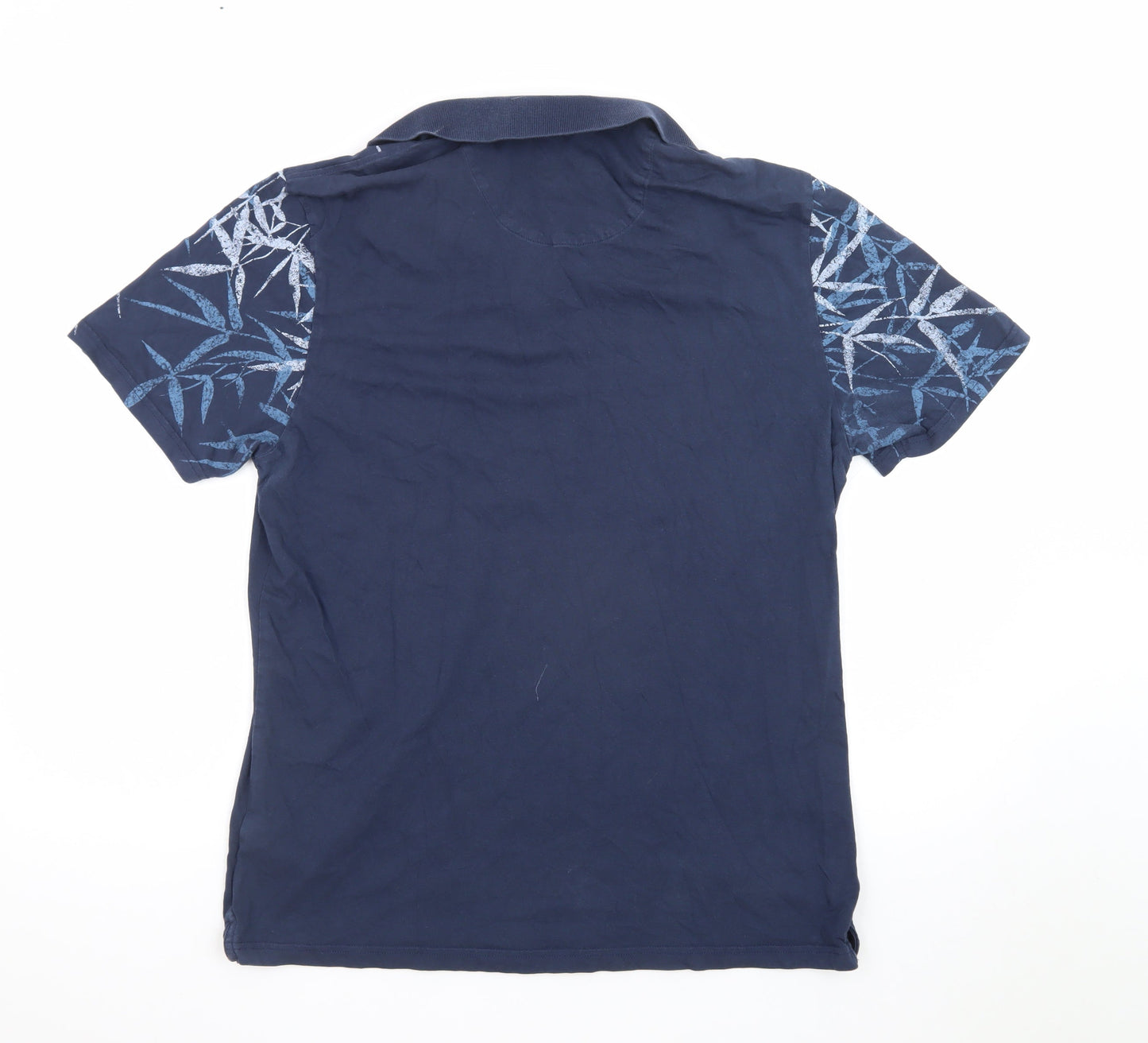 Marks and Spencer Men's Blue Floral Print Cotton Polo Shirt L