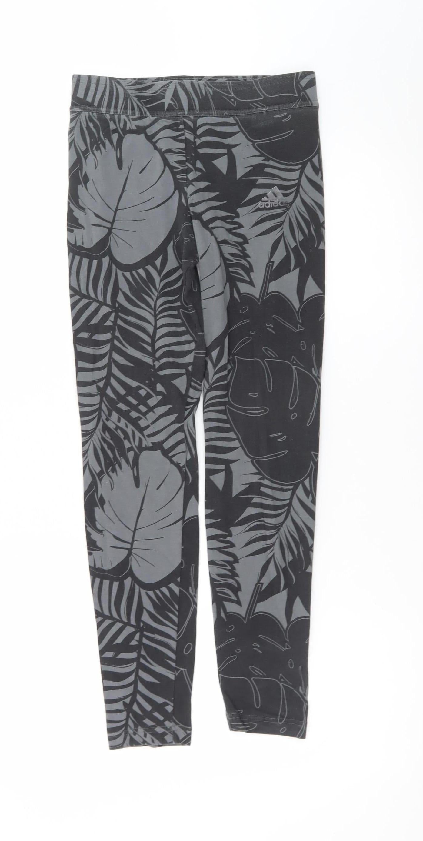 Adidas Girls Black Leaf Print Ankle Leggings Size 13-14 Years