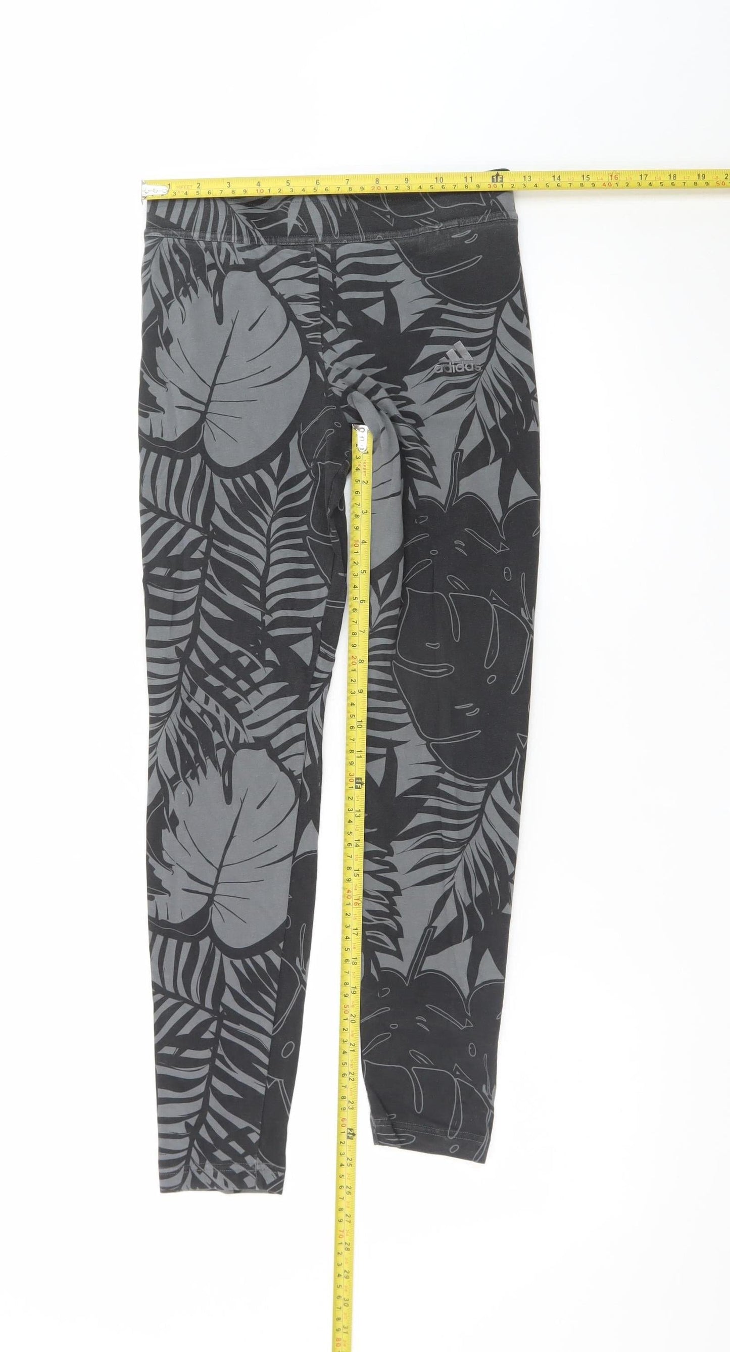 Adidas Girls Black Leaf Print Ankle Leggings Size 13-14 Years