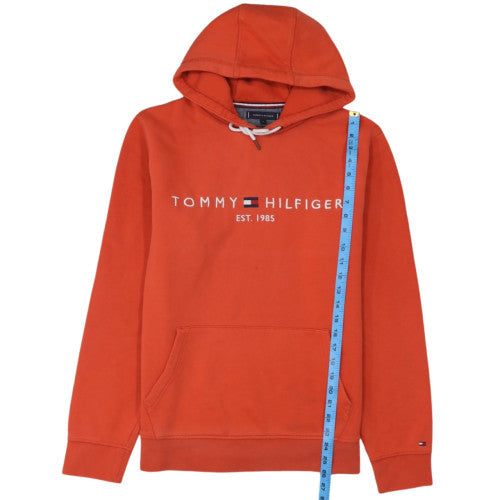 Tommy Hilfiger Men's Orange Pullover Hoodie L Logo Sweatshirt
