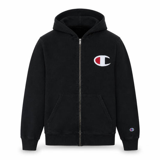 Champion Men's Black Full Zip Hoodie Size M Logo Fleece Sweatshirt