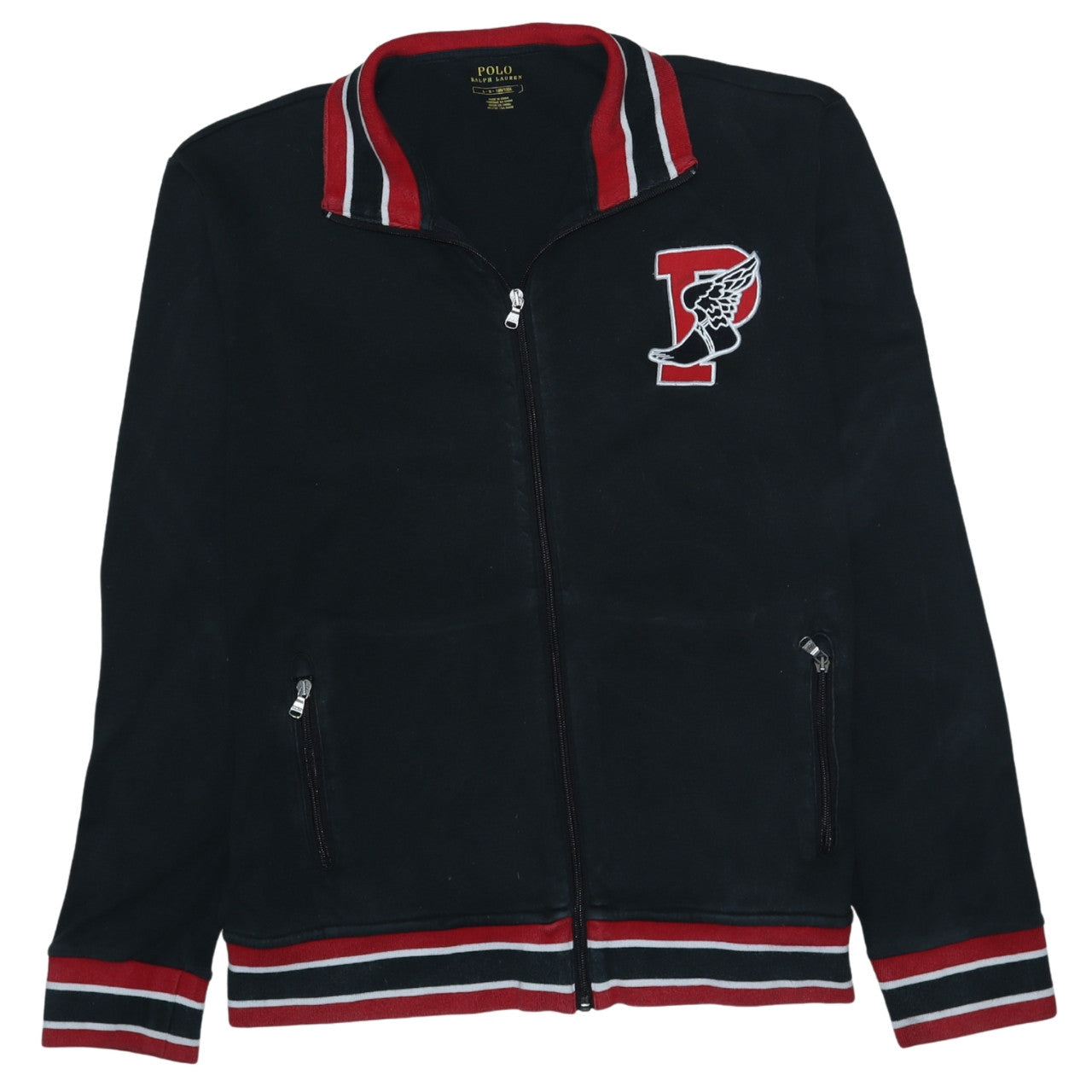 Ralph Lauren Men’s Black Varsity Track Jacket Size L Cotton Zip Up