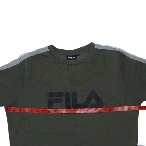 Fila Mens Green Logo Pullover Sweatshirt Size M Crew Neck Fleece