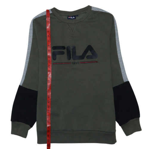 Fila Mens Green Logo Pullover Sweatshirt Size M Crew Neck Fleece