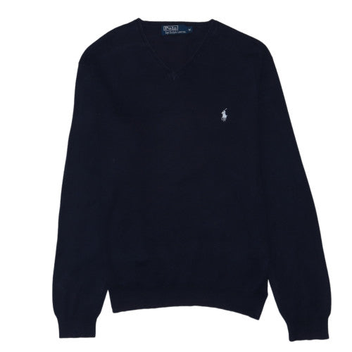 Polo Ralph Lauren Men's Blue V-Neck Cotton Jumper Size M