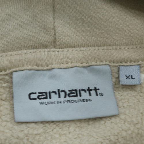 Carhartt Mens Beige XL Pullover Hoodie Embroidered Logo Fleece