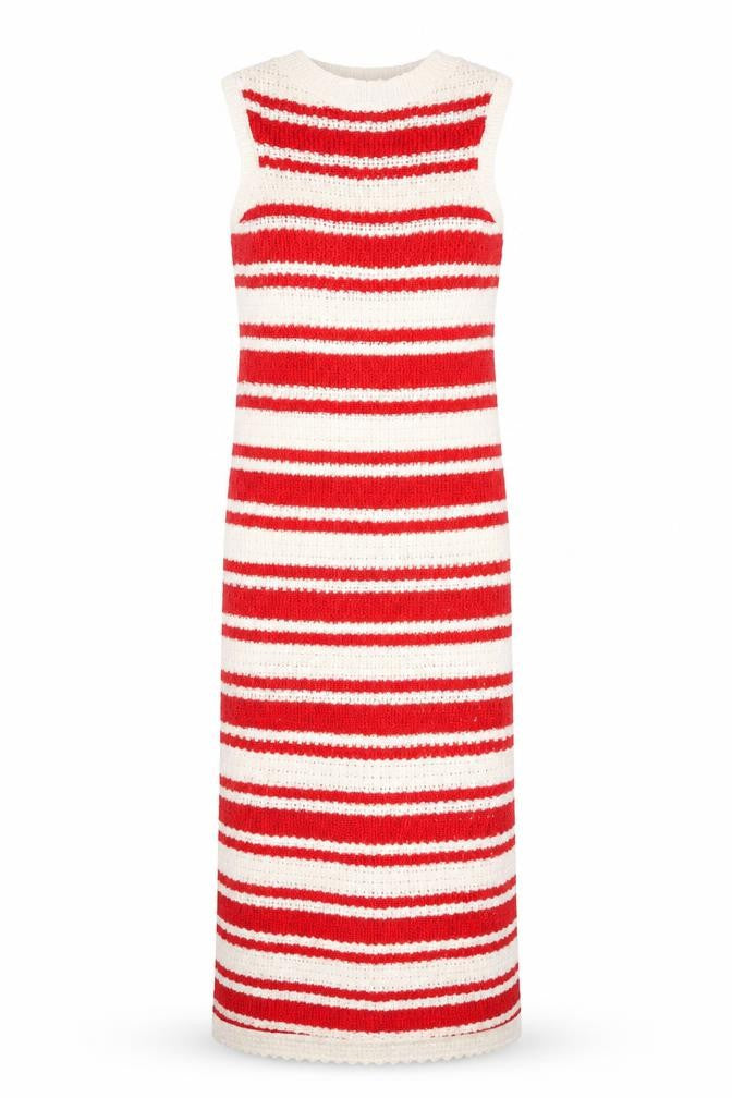 Marks & Spencer Women’s Red White Striped Sleeveless Knitted Midi Dress XS