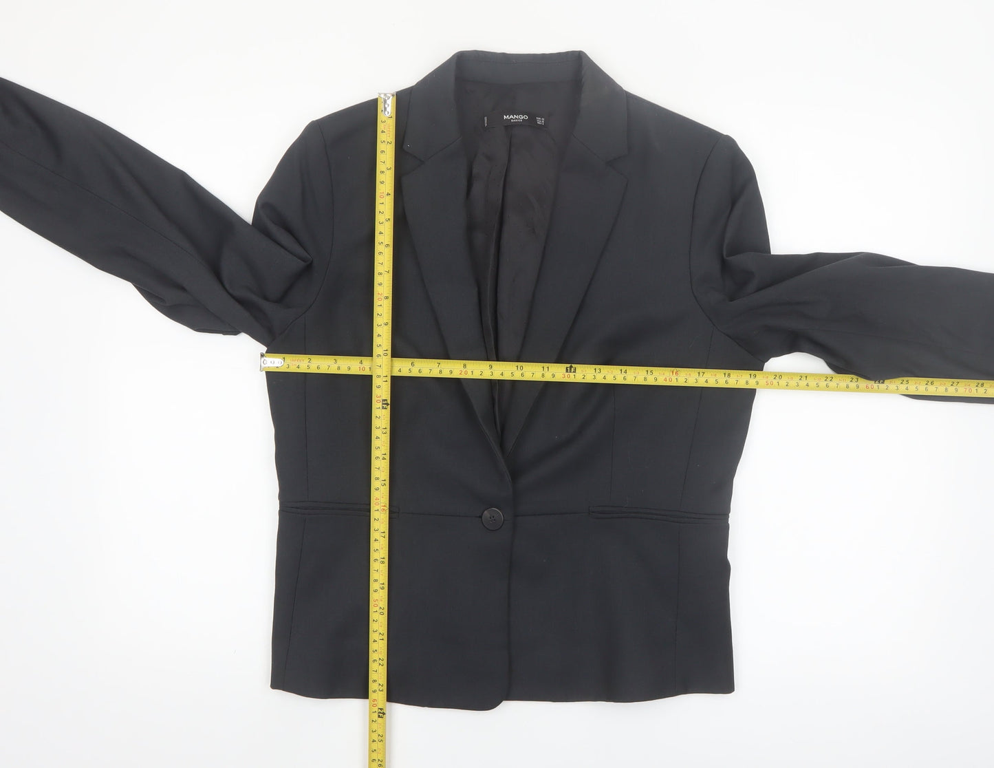 Mango Women Black Tailored Single-Breasted Blazer Size 14