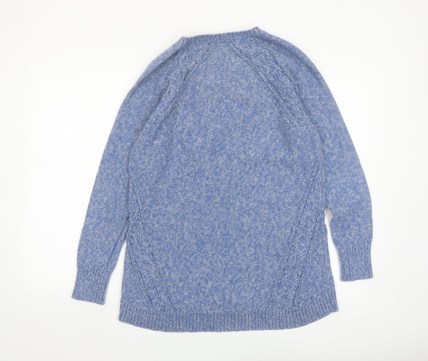 L.L.Bean Women's Blue Cotton V-Neck Cable-Knit Jumper Size M