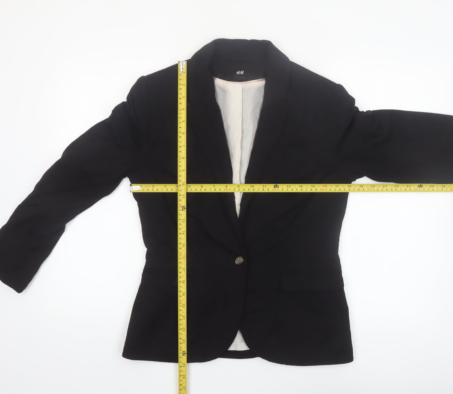 H&M Women Black Tailored Notch Lapel One-Button Blazer UK 12