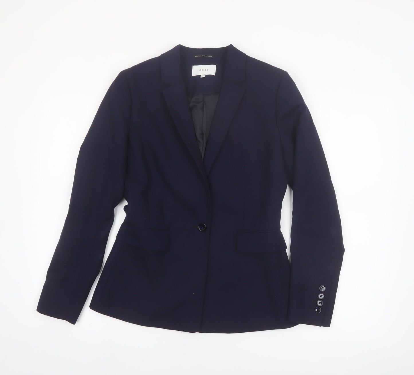 Reiss Women Blue Wool Blend Tailored One-Button Blazer UK 10